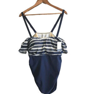 Swim By CACIQUE Bandeau Top 36C Blue Tankini Swimsuit  Wire Bra  NWT